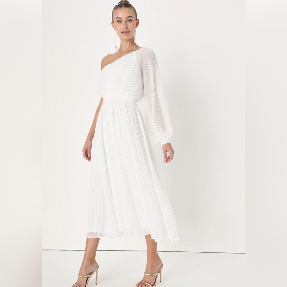 Lulu's White One-Shoulder Midi Dress